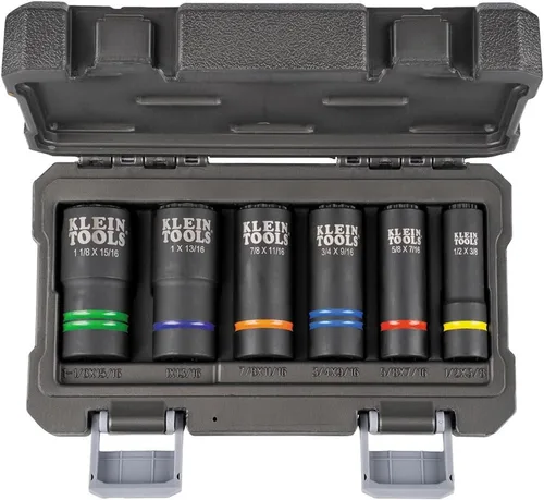 Miniatura 10 de Klein Tools 66090 Juego de llaves de impacto de 1/2 pulgada, diseño ranurado 2 en 1, enchufes profundos de 12 puntos, para llaves de impacto