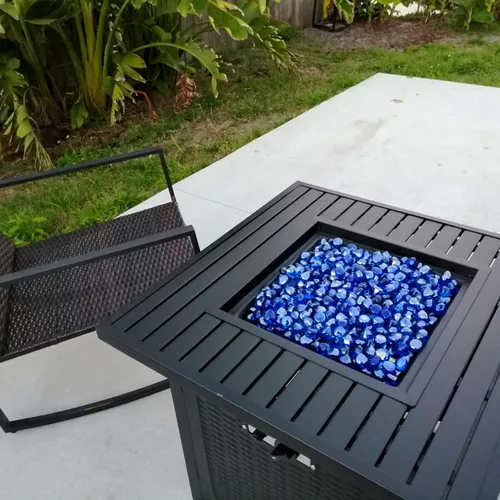 Miniatura 3 de GRISUN Diamantes de vidrio ignífugo azul cobalto para hoguera, rocas de vidrio templado reflectante de 1 pulgada de alto brillo para chimenea