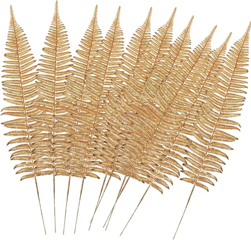 Miniatura 10 de CATTREE Plantas artificiales para decoración de Navidad, hierba de plástico dorado, hojas falsas, arbustos de simulación para interiores y Hojas