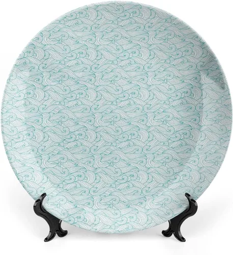 Miniatura 26 de Plato decorativo de 6 pulgadas, artesanía de cerámica turquesa, patrón floral antiguo de cachemira, estampado clásico de Oriente Medio, para colgar