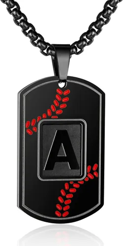Miniatura 39 de A-Z Collar con etiqueta de perro para hombre, dije de béisbol, cadena de acero inoxidable de 22 + 2 pulgadas, regalo de joyería personalizado