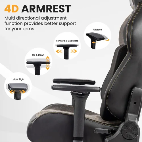 Miniatura 3 de Silla de juegos grande y alta de 440 libras con base de metal, espuma viscoelástica, lumbar 4D, reposabrazos ajustable, silla de computadora