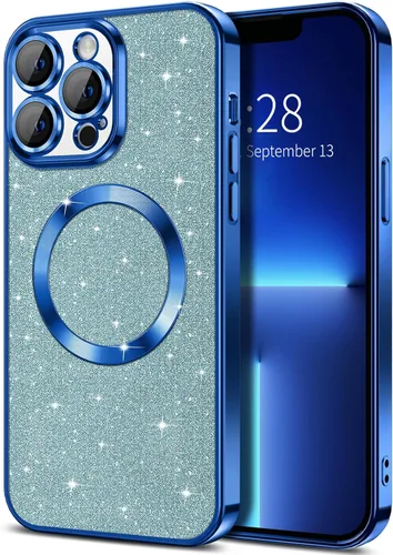 Miniatura 19 de Hython Funda para iPhone 13 Pro Max con purpurina, fundas magnéticas transparentes para teléfono con protector de lente de cámara