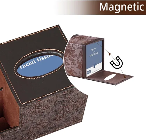 Miniatura 4 de Funda cuadrada de cuero PU para caja de pañuelos – Soporte multifuncional para caja de pañuelos, cubierta de caja de pañuelos con almacenamiento