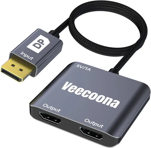 Adaptador DisplayPort a Dual HDMI 1 entrada y 2 salidas | 4K60Hz, divisor de puerto de pantalla extendida de DP a HDMI para monitores duales, para