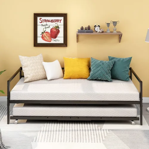 Miniatura 4 de HOMERECOMMEND Sofá cama de metal de tamaño individual con nido y listones de metal resistente, soporte para sofá cama, plataforma doble, base