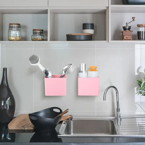 Miniatura 6 de Suclain Organizador de pared de 2 piezas, sin perforación, adhesivo flotante, organizador de contenedores de almacenamiento colgantes para Rosa