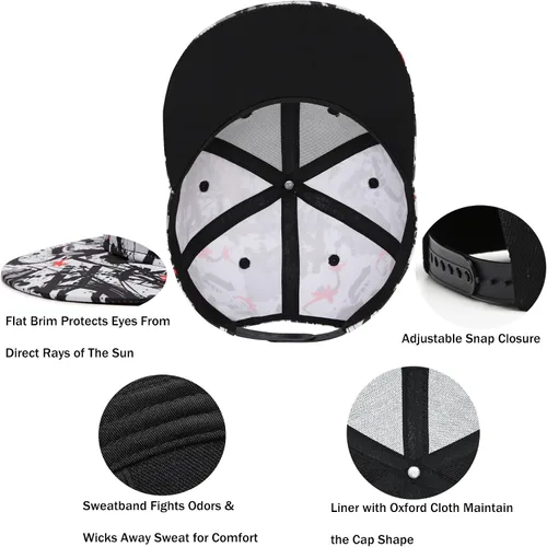Miniatura 5 de Gorra de béisbol para hombre, estilo hip hop, visera plana, ajustable, unisex, ajustable, transpirable