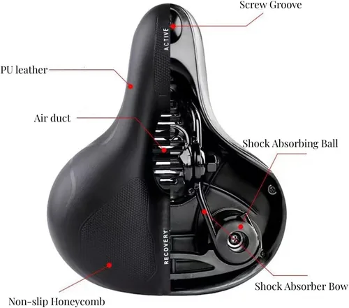 Miniatura 3 de Asiento de bicicleta cómodo de gran tamaño, amortiguador de golpes y transpirable, resistente al agua, reemplazo de sillín de bicicleta
