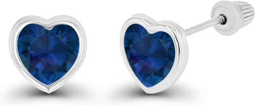 Miniatura 2 de Pendientes de tuerca de oro macizo de 14 quilates, hipoalergénicos de 0.236in, con forma de corazón, bisel pulido, con rosca en la parte trasera