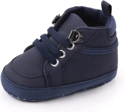 Sekantrol Zapatos de cuna para recién nacidos, zapatos de bebé para niños y niñas, suela de goma suave, zapatos de moda de caña alta antideslizantes