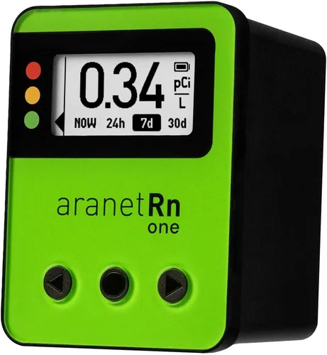 Radon One - Detector de radón rápido para el hogar con respuesta de 10 minutos, pantalla de tinta electrónica, alimentado por batería, monitor de