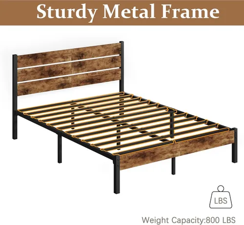 Miniatura 5 de Lifezone Base de cama Queen con cabecero y estribo, marco de cama de metal Queen con almacenamiento debajo de la cama, sistema de soporte de metal