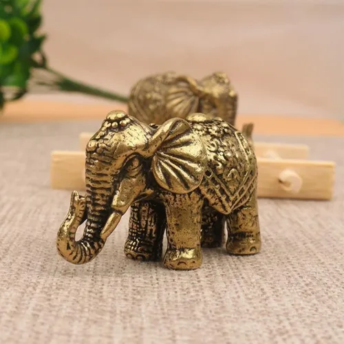 Miniatura 3 de Estatua de elefante en miniatura de latón macizo, figura decorativa de animales de latón, símbolo de buena suerte, regalo ideal de colección, 2.05 x