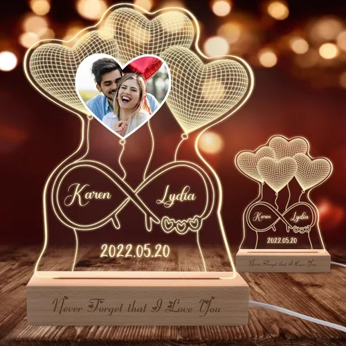 Miniatura 8 de Lámpara de fotos personalizada de ilusión de retrato 3D, placa grabada con imagen personalizada, luz nocturna con base de madera, lámpara LED