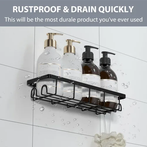 Miniatura 4 de Organizador de Cesta de Ducha con Ganchos, Estantes de Baño Autoadhesivos, Organizadores y Almacenamiento de Baño sin Taladro, Perfecto para RV