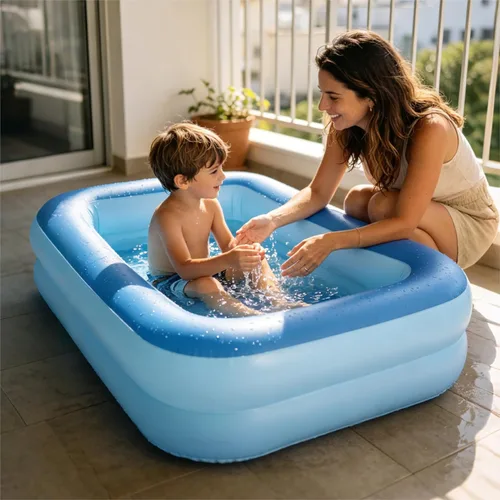 Miniatura 6 de HIWENA Piscina inflable para niños, 45 x 35 x 14 pulgadas, piscina azul para niños, bañera de verano con suelo suave inflable