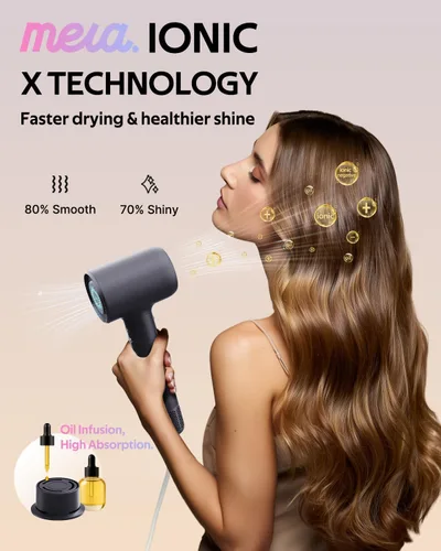 Miniatura 2 de Secador de pelo aromático biiónico profesional mera PRO - Secador de secado rápido con difusor magnético y boquilla de aromaterapia, modo seguro