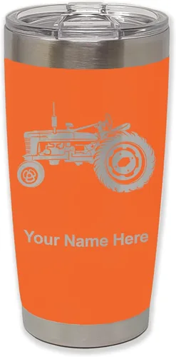 Miniatura 26 de LaserGram Vaso aislado al vacío de 20 onzas, Old Farm Tractor, grabado personalizado incluido (negro)