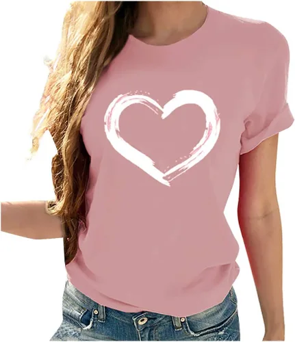 Miniatura 67 de Camisetas de manga corta con estampado de corazón para mujer, camisetas de ajuste regular, linda y divertida, ropa de regalo 2023
