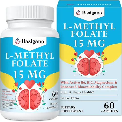 15 mg L de metilfolato (5-MTHF)- Acido fólico activo enriquecido con vitaminas B6 y B12-60 cápsulas vegetarianas - Sin OMG, sin gluten
