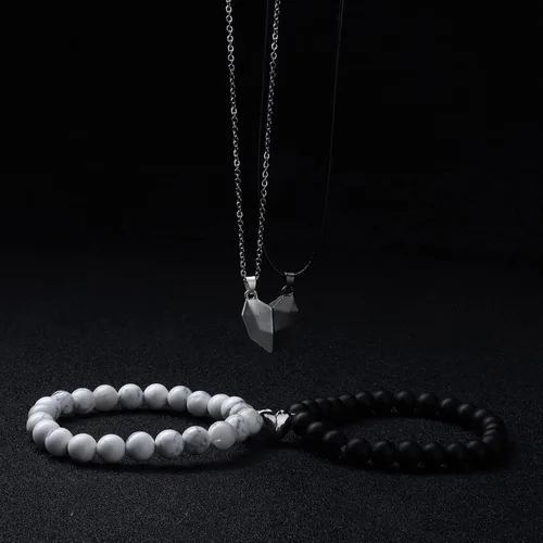 Miniatura 3 de Jslohas 4 collares magnéticos para parejas collares con colgante de corazón a juego pulseras de Yin Yang regalos de relación regalos del día de San