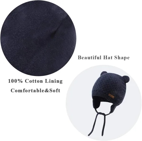 Miniatura 5 de XIAOHAWANG Gorro de bebé lindo oso para niños pequeños con orejeras cálido para otoño e invierno