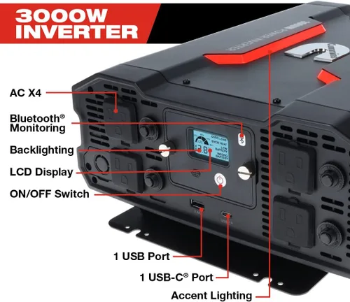 Miniatura 6 de Cummins 3000 vatios inversor de onda sinusoidal modificada para camiones Inversor 12 voltios a 110 voltios Cuatro salidas de CA Dos puertos USB