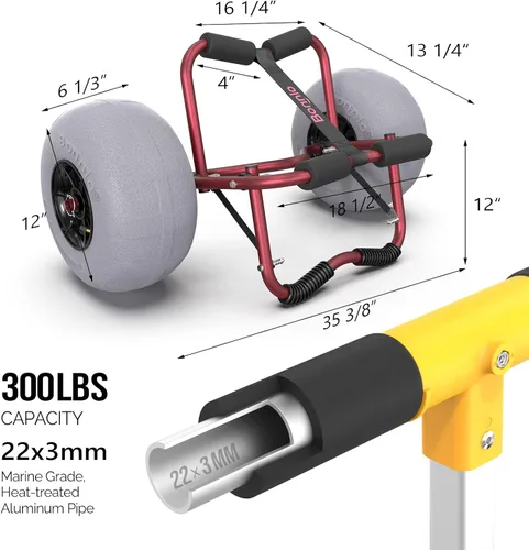 Miniatura 6 de Bonnlo Carrito de kayak, canoa, remo, barco, carrito de transporte con ruedas grandes de playa de 12 pulgadas, ruedas de transporte de globo, kayak