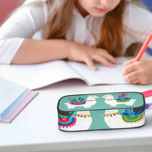 Miniatura 5 de Estuche organizador de lápices de alpaca, diseño de llama, hojas de animales, caja de papelería, caja de maquillaje, suministros escolares
