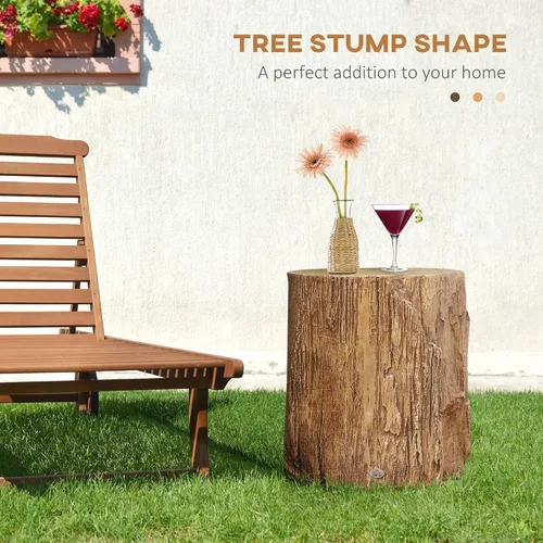 Miniatura 4 de HOMCOM Taburete de tocón de árbol, mesa auxiliar decorativa con mesa redonda, mesa auxiliar de hormigón con acabado de grano de madera