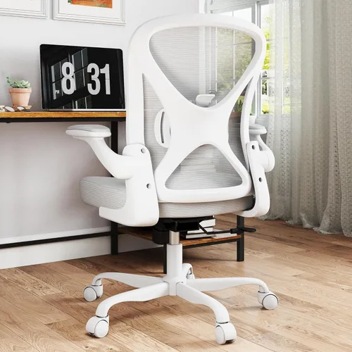 Miniatura 8 de ZZH Silla de oficina de malla con soporte lumbar ajustable y brazos abatibles, silla de escritorio ergonómica para oficina en casa con ruedas