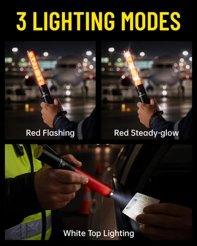 Miniatura 7 de Paquete de 2 varitas recargables de señal de tráfico de 10 pulgadas, bastón de control de tráfico con LED blanco en la parte superior, varita de Rojo