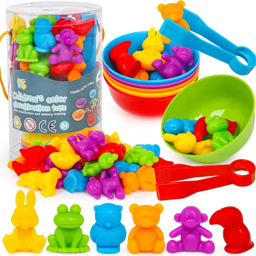 Juguetes de clasificación de colores para niños pequeños, juegos de animales de contar y emparejar Montessori, actividades de aprendizaje