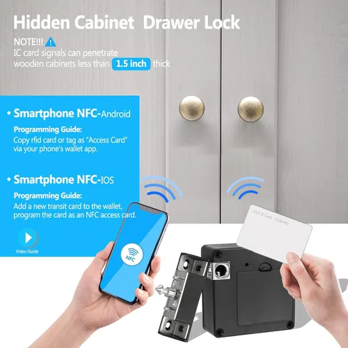 Miniatura 2 de CODACE Cerradura de gabinete RFID, cerraduras electrónicas NFC inteligentes para armario de madera, armario, despensa, paquete de 2