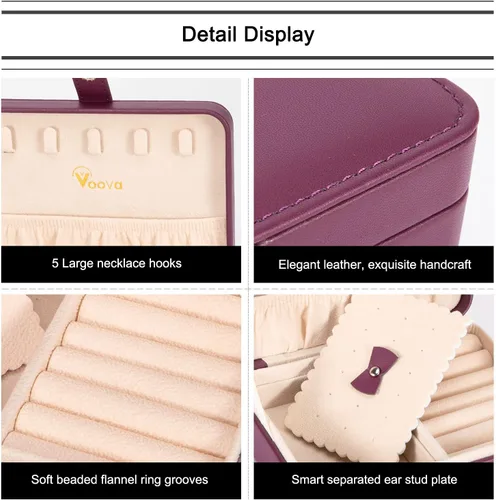 Miniatura 3 de Voova Pequeña caja organizadora de joyas, estuche de viaje para mujeres, adolescentes, niñas, mini cajas de almacenamiento de joyas portátiles