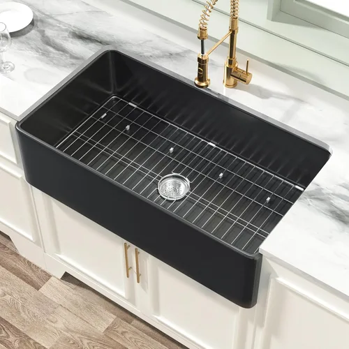 Miuara Fregadero de Granja Negro de 36 Pulgadas - Fregadero de Cocina Extra Grande con Delantal Frontal de Montaje Inferior Reversible 36"x20"x10",
