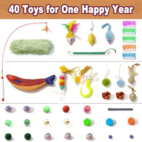 Miniatura 5 de 41 Piezas Juguetes Interactivos para Gatos de Interior, Juguetes para Gatitos con Bonita Cama Casa para Gatos, Juguetes de Hierba Gatera, Cuerda