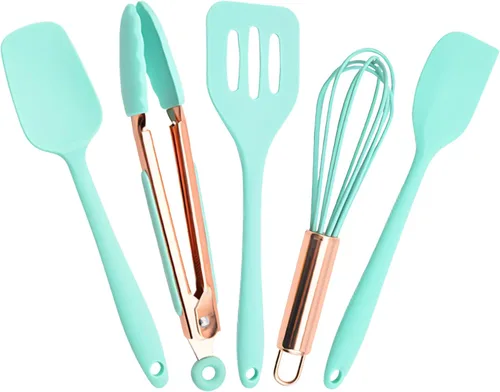 Juego de utensilios de cocina, 5 piezas, mini utensilios de cocina de silicona, resistentes al calor, antiadherentes, juego de espátula, sin BPA,