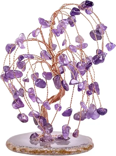 Miniatura 10 de SUNYIK Juego de árbol de dinero de peridoto hecho a mano sobre base de rodajas de ágata natural, árbol de la vida, cristales curativos con virutas