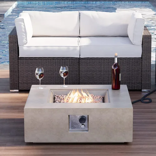Miniatura 12 de HOMPUS Mesa cuadrada de propano para exteriores, mesa de fuego de 35 x 12 pulgadas, 50000 BTU con cubierta impermeable y piedra de fuego para patio