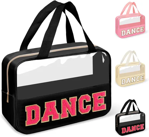 Miniatura 25 de izuzta Bolsas de maquillaje transparentes tipo tote con letras de chenilla, bolsa de maquillaje preppy con asa, Moda