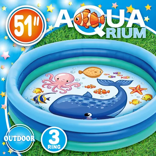Miniatura 6 de Piscina inflable de 3 anillos – Flotadores de piscina para niños de 51 pulgadas con diseño de acuario – Piscina redonda para niños de 3 anillos