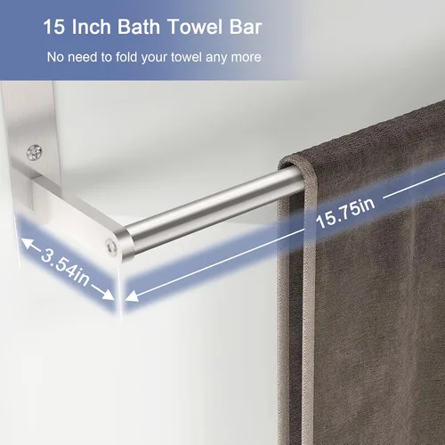Miniatura 3 de Toallero con Estante de 16", Toalleros de Metal para Baño Montados en la Pared, Estante de Baño con Barra para Toallas Resistente al Óxido Soporte