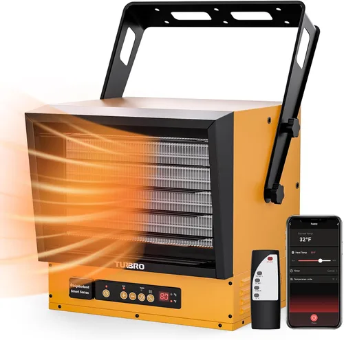 TURBRO 15,000 W Calentador Eléctrico de Garaje, 240 V, Conexión Directa, Habilitado para WiFi, Calentador de Taller con Ventilador, Protección