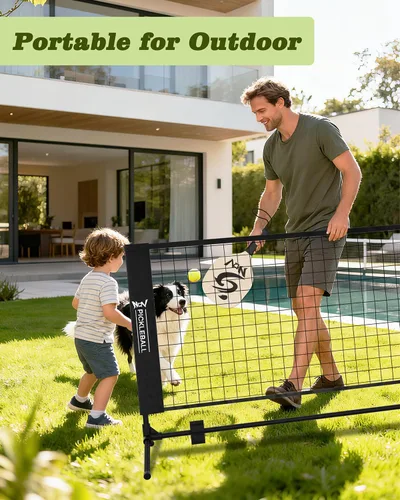 Miniatura 3 de NQV Juego de pickleball con red, red de pickleball de media cancha de 10 pies, paletas de madera de pickleball, pelotas de pepinillo, retrievers