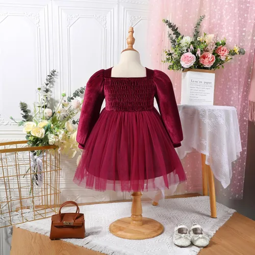 Miniatura 124 de IDOPIP Vestido tutú de terciopelo para niñas pequeñas, vestido de manga larga para princesa, Navidad, cumpleaños, fiesta, boda, vestidos de otoño e