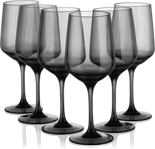 KOXIN-KARLU Vasos de vino sin tallo irrompibles clásicos de 18 onzas de plástico acrílico, juego de 6, color gris