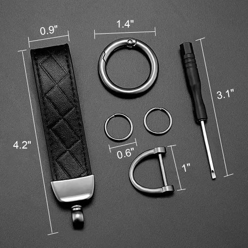 Miniatura 4 de Llavero de cuero, llavero universal decorativo para automóvil, anillo en D antipérdida, llavero giratorio de 360 grados para hombres y mujeres Negro