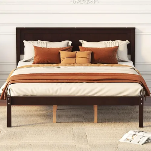 Miniatura 11 de Harper & Bright Designs Base de cama de madera de tamaño individual con cabecero y estribo, no necesita somier, espresso